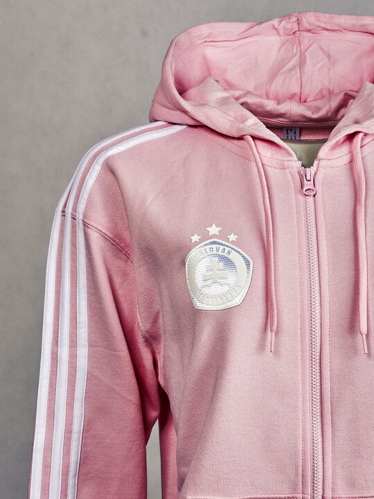 Rúžová mikina adidas s kapucňou na zips a s logom