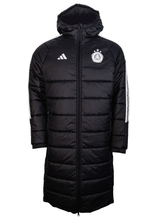 Dlhá čierna zimná bunda adidas s bielym logom